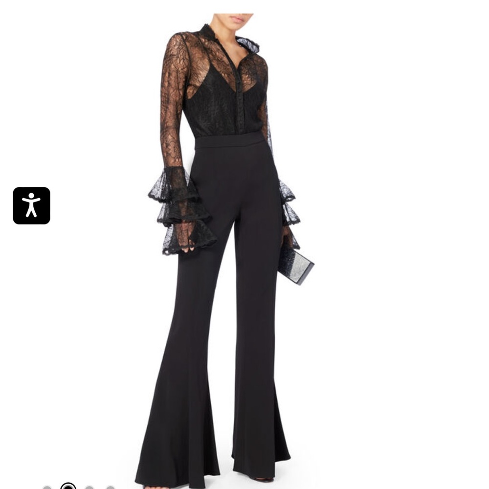 JONATHAN SIMKHAI Tier-Sleeved Black Lace Bodysuit - XS